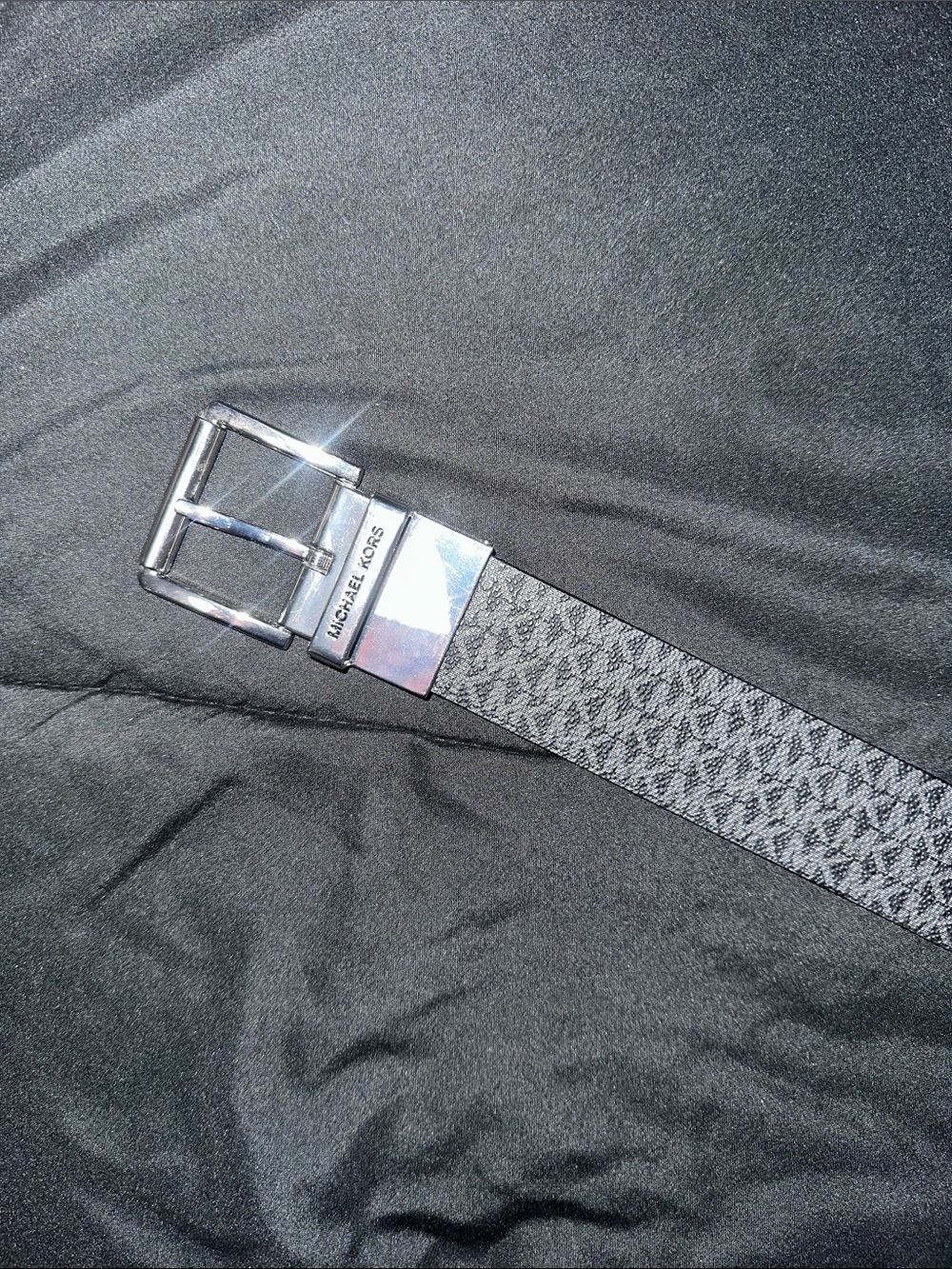 Michael Kors Black and Silver Signature Logo Belt
